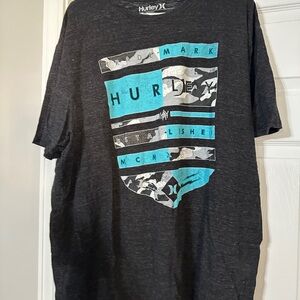Hurley Men's Charcoal and Aqua Graphic Tee